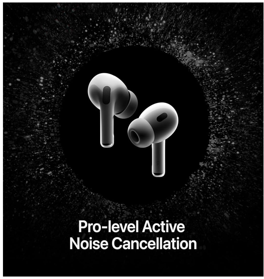 Apple AirPods Pro 2 Wireless Earbuds, Active Noise Cancellation, Hearing Aid Feature, Bluetooth Headphones, Transparency, Personalized Spatial Audio, High-Fidelity Sound, H2 Chip, USB-C Charging