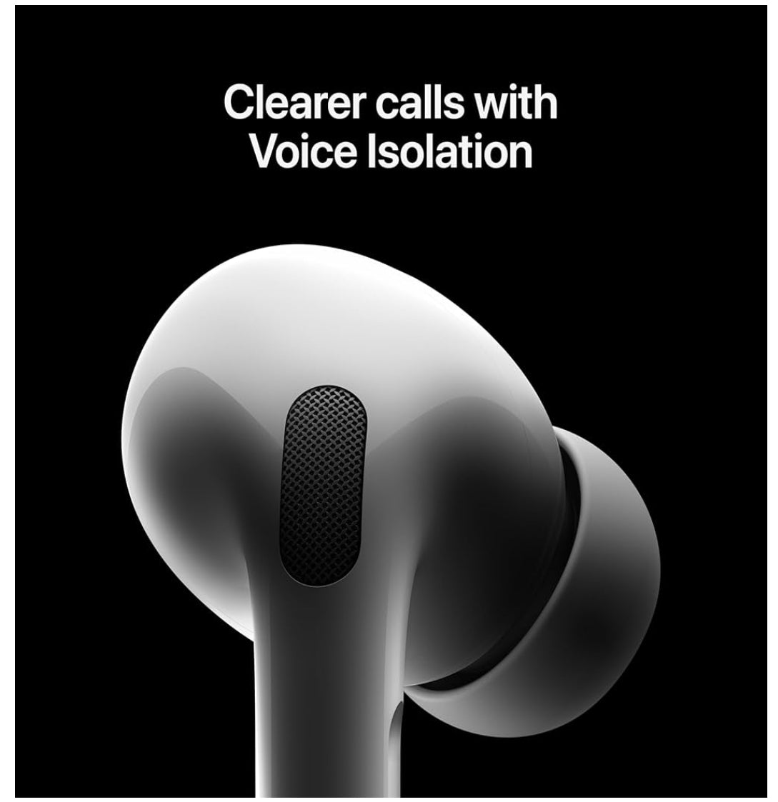 Apple AirPods Pro 2 Wireless Earbuds, Active Noise Cancellation, Hearing Aid Feature, Bluetooth Headphones, Transparency, Personalized Spatial Audio, High-Fidelity Sound, H2 Chip, USB-C Charging